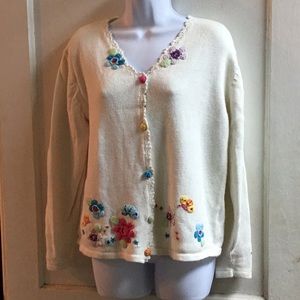 Erika Cream Cardigan with Colorful Floral Accents